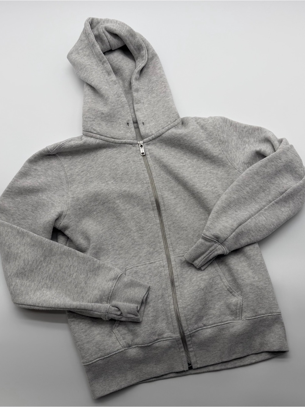 Classic Light Gray Full-Zip Hooded Sweatshirt